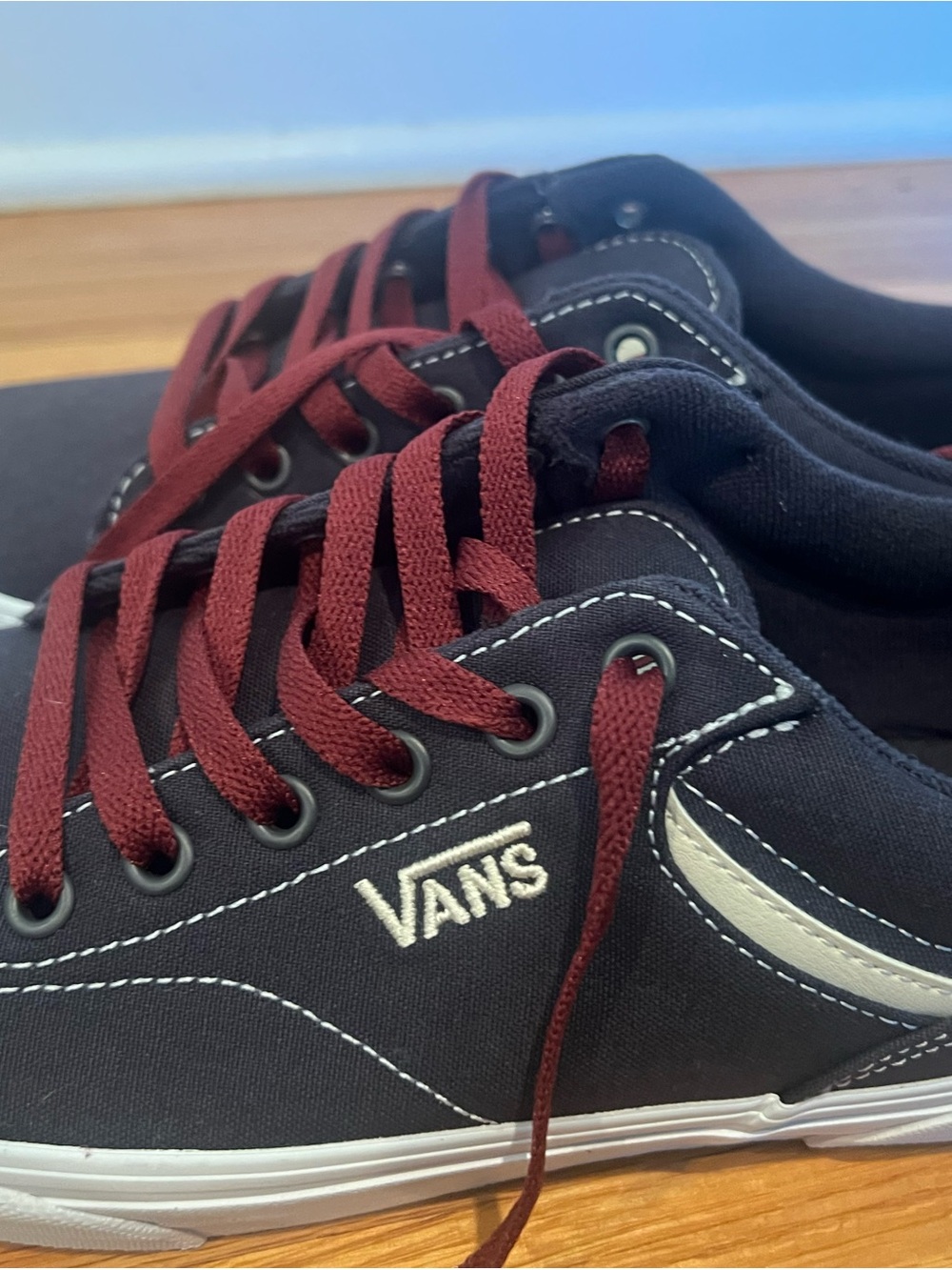 Vans Men's Black Canvas Sneakers with Burgundy Laces